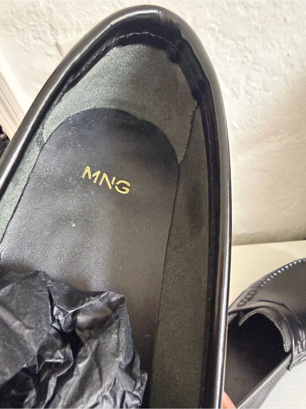 Mango Black Leather Penny Loafers for Men